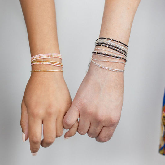 Model wearing Beaded Friendship Bundle in Warm and Cool