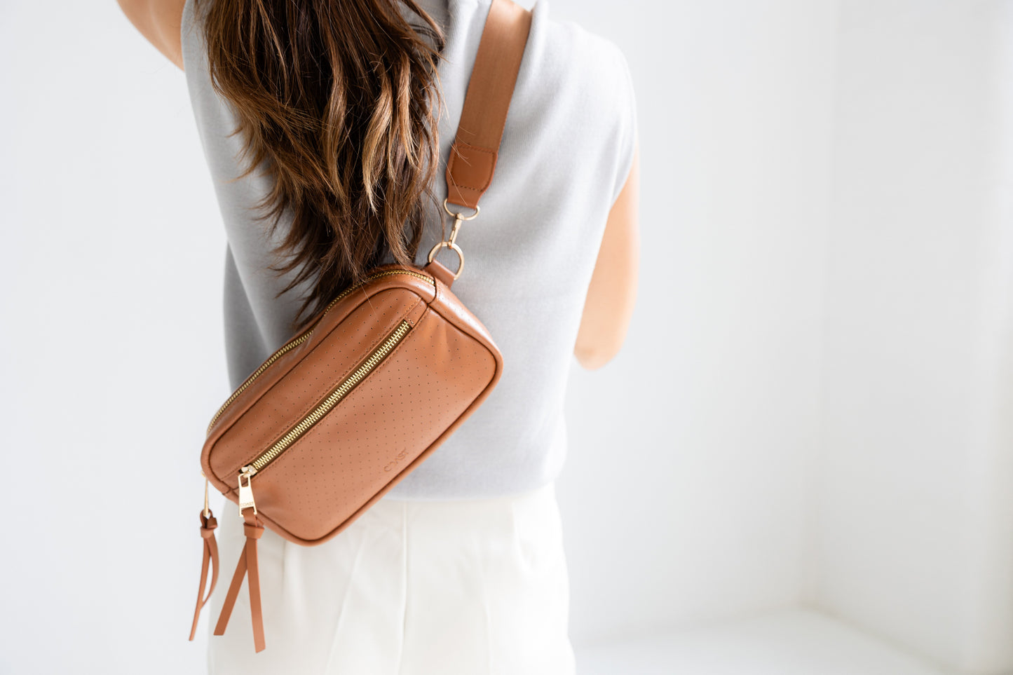 Model wearing Brown Hampton Crossbody