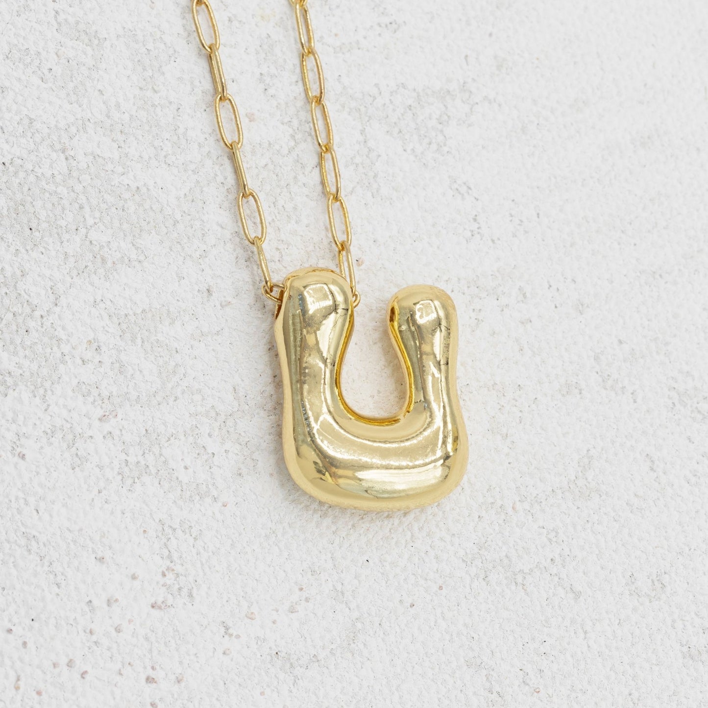 Gold Bubble Letter Necklace U