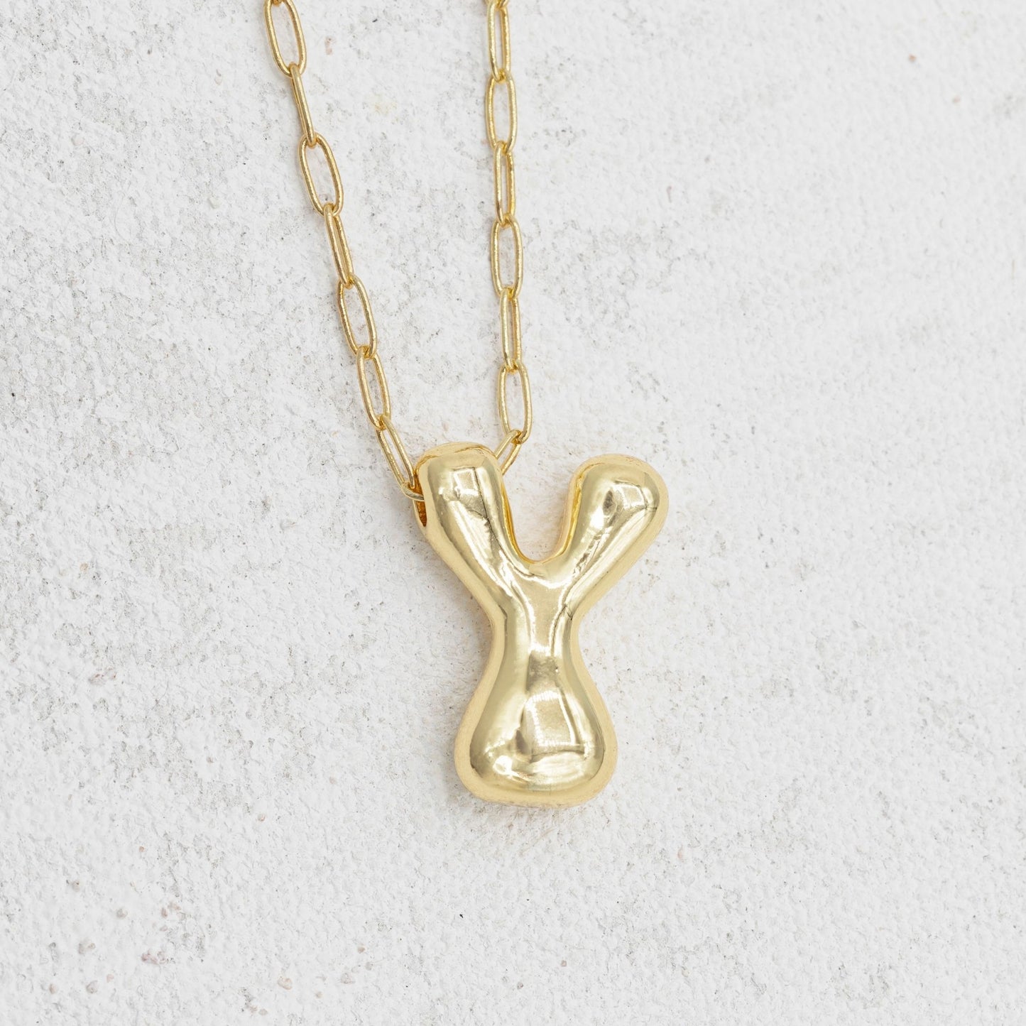 Gold Bubble Letter Necklace Y