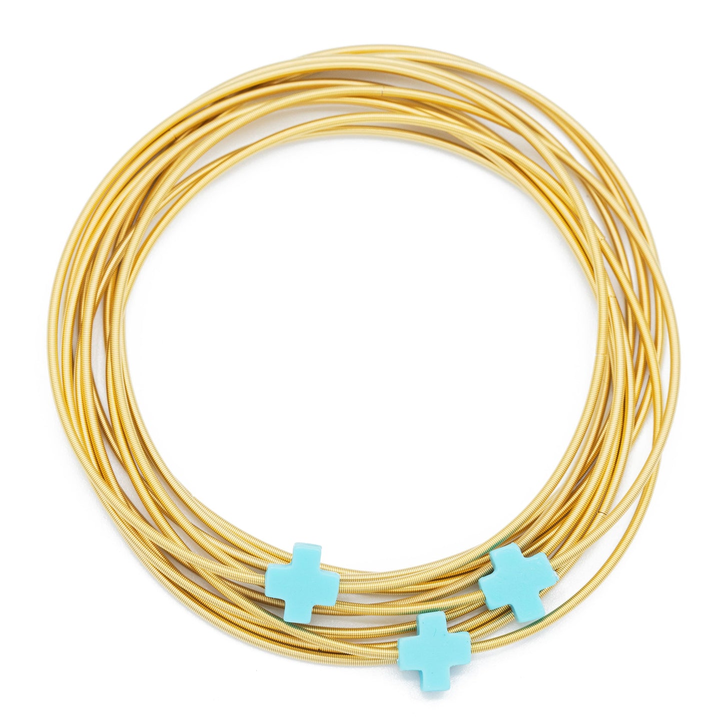 10 Gold 10 Bracelets with 3 turquoise Cross charms