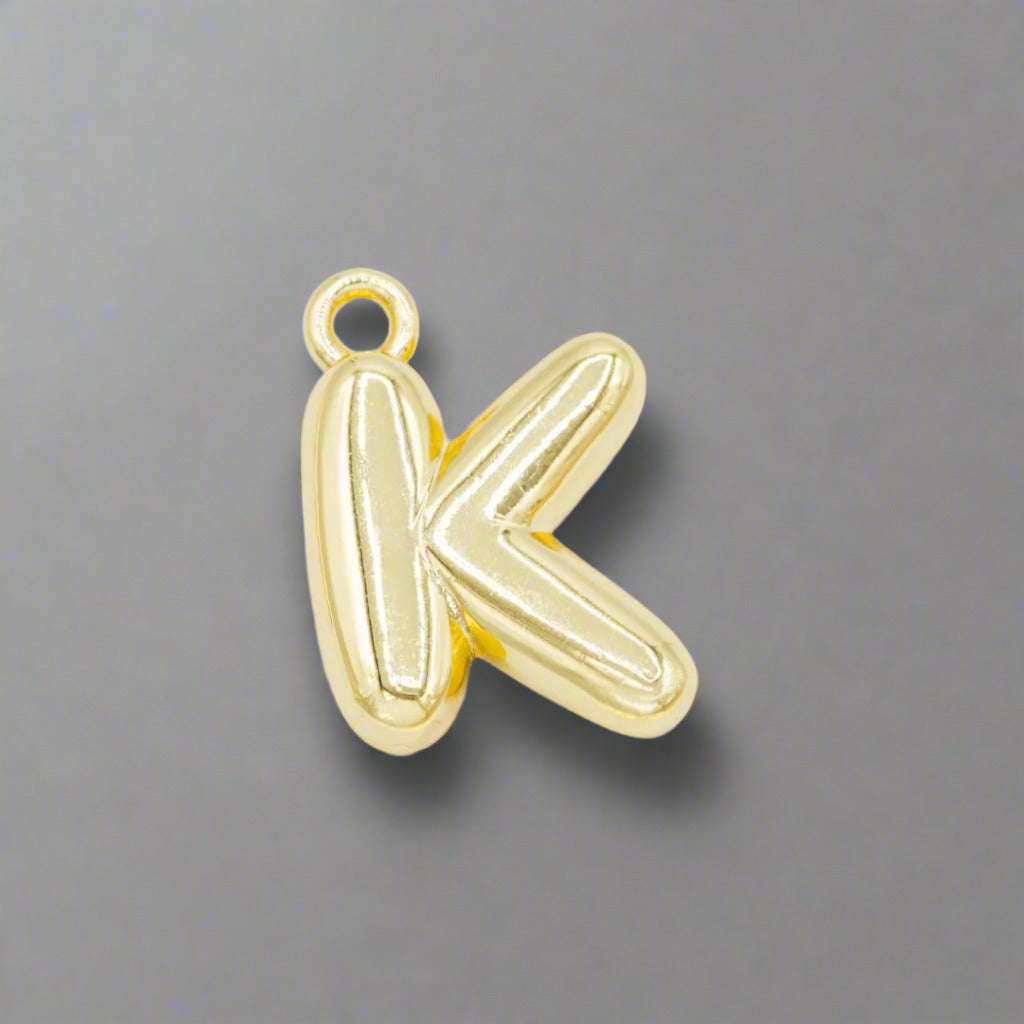 Small Gold Bubble Letter K Charm