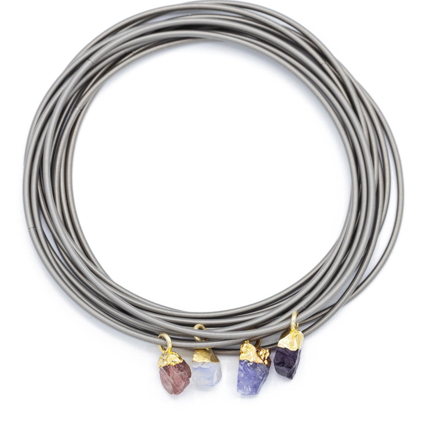 Inner Peace Charm Bundle including Opalite, Pink Tourmaline and Tanzanite Crystals with 10 Stainless Steel Bracelets