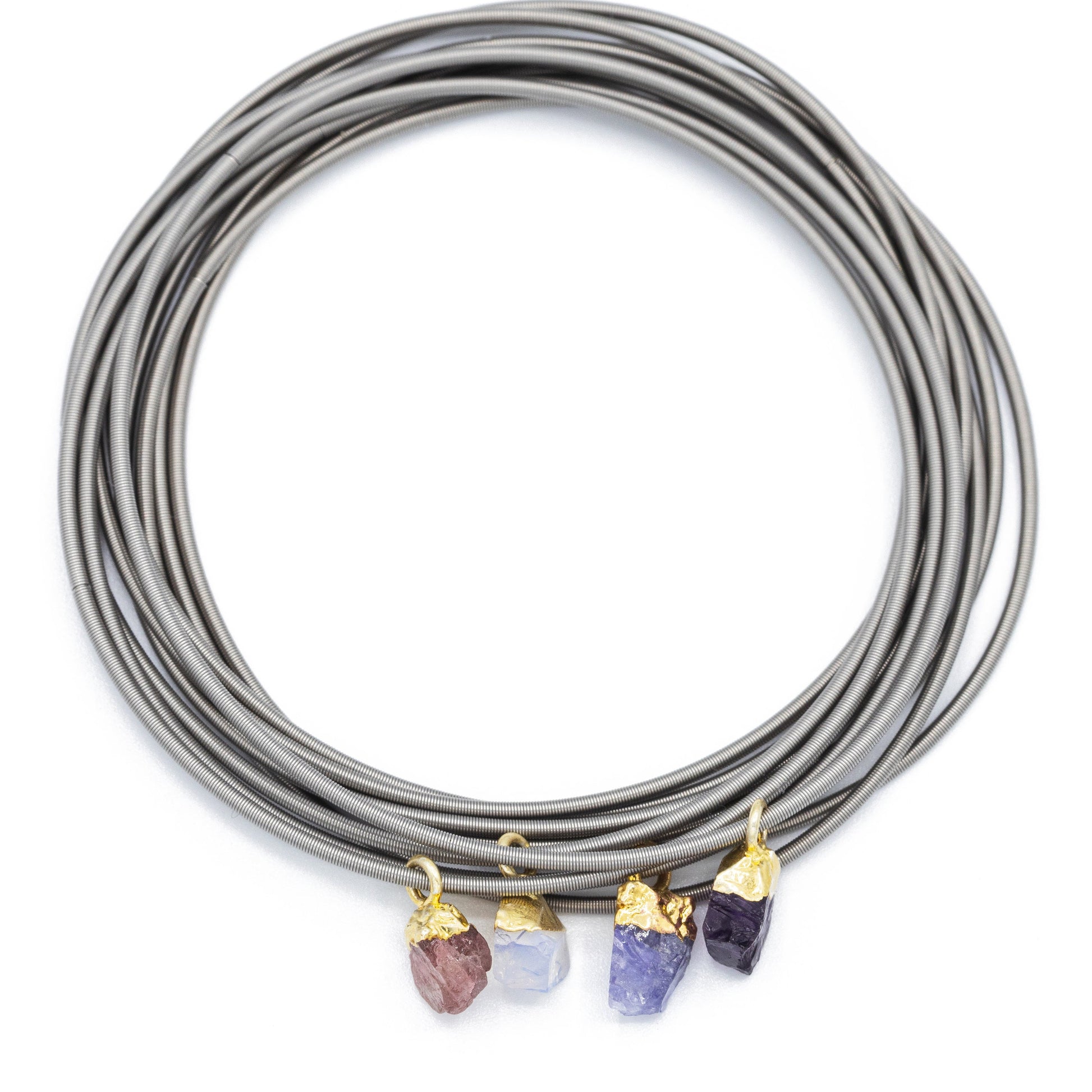 Inner Peace Charm Bundle including Opalite, Pink Tourmaline and Tanzanite Crystals with 10 Stainless Steel Bracelets