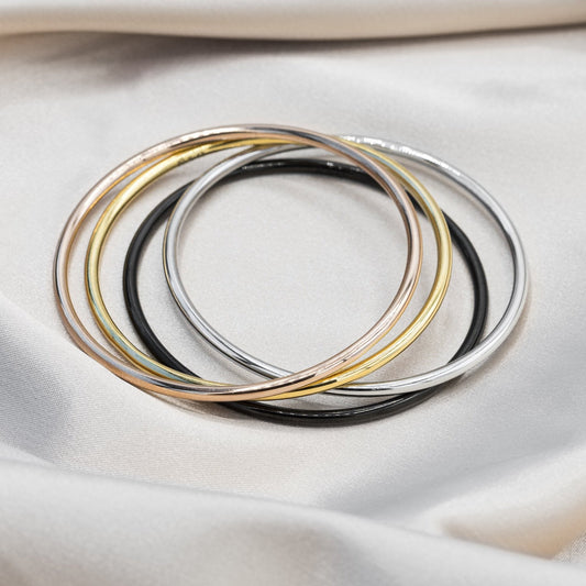 Rose Gold, Gold Silver and Black Mixed Metal Luxe Set Bangles