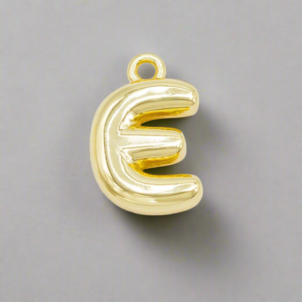 Small Gold Bubble Letter E Charm