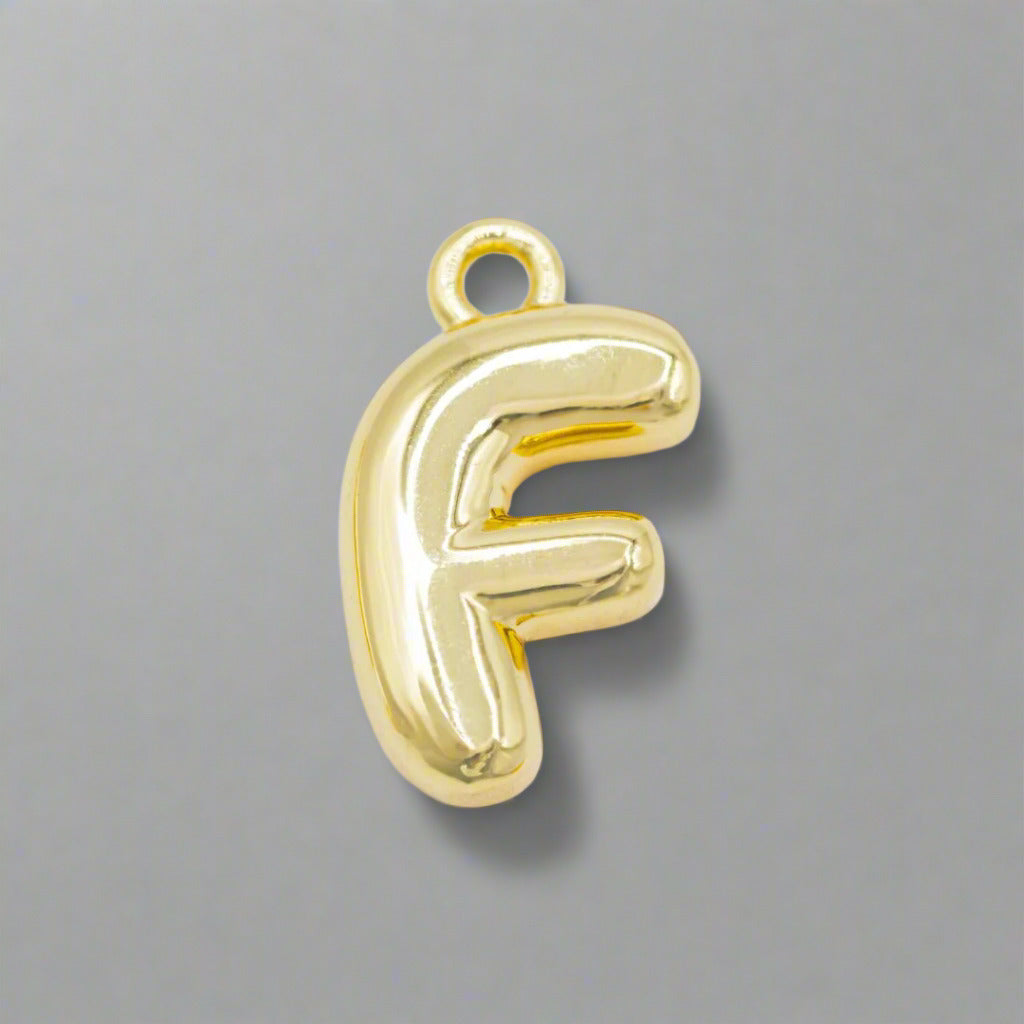 Small Gold Bubble Letter F Charm