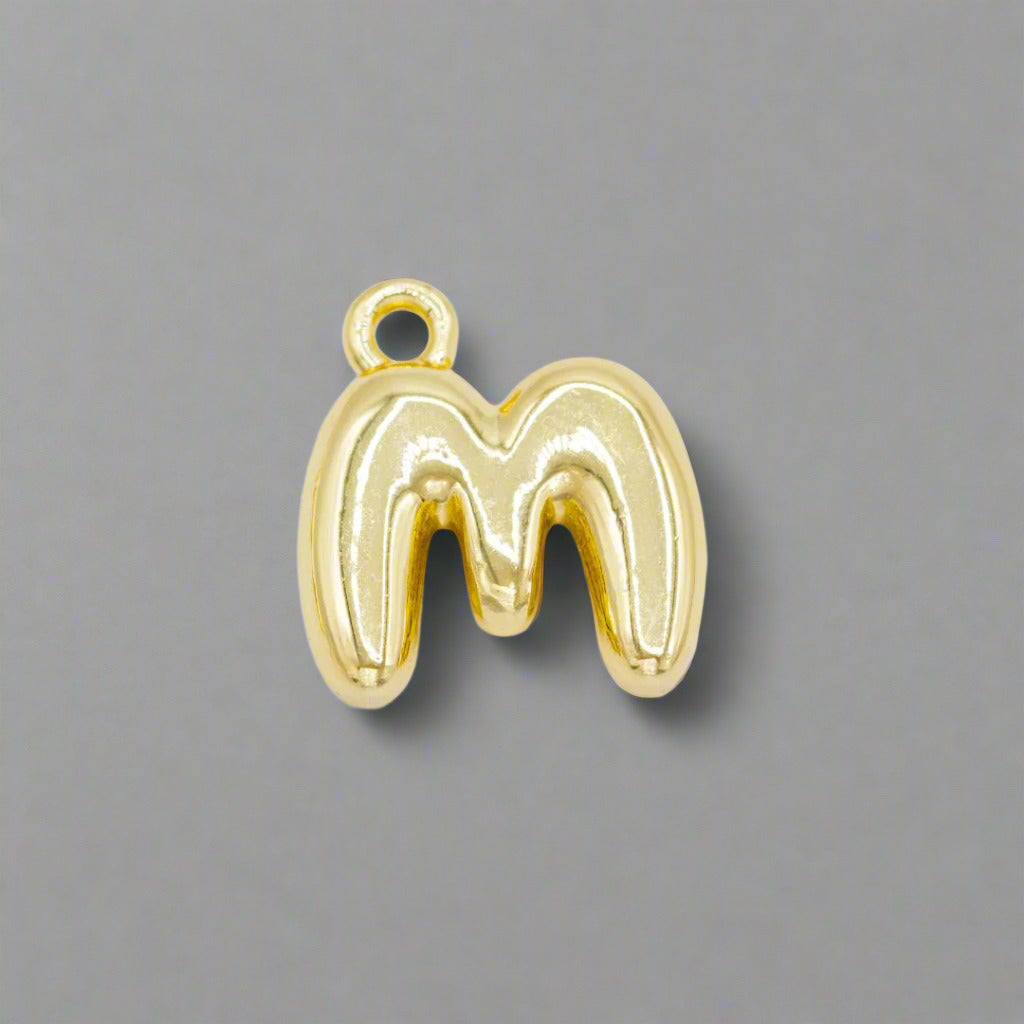 Small Gold Bubble Letter M Charm