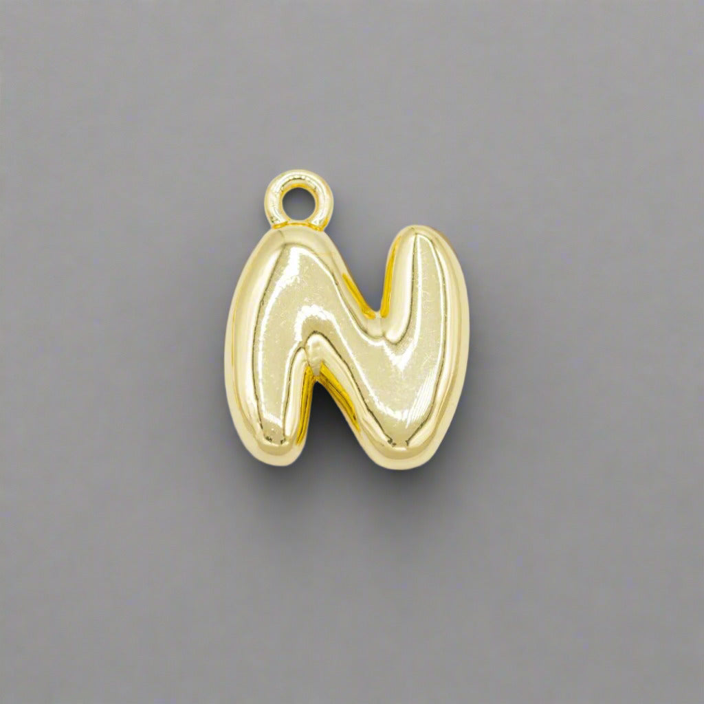 Small Gold Bubble Letter N Charm