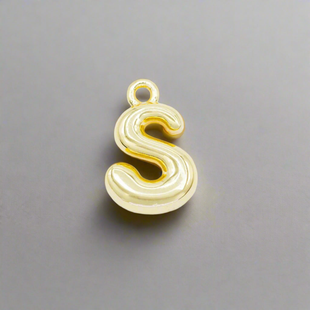 Small Gold Bubble Letter S Charm