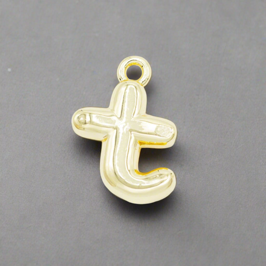 Small Gold Bubble Letter T Charm