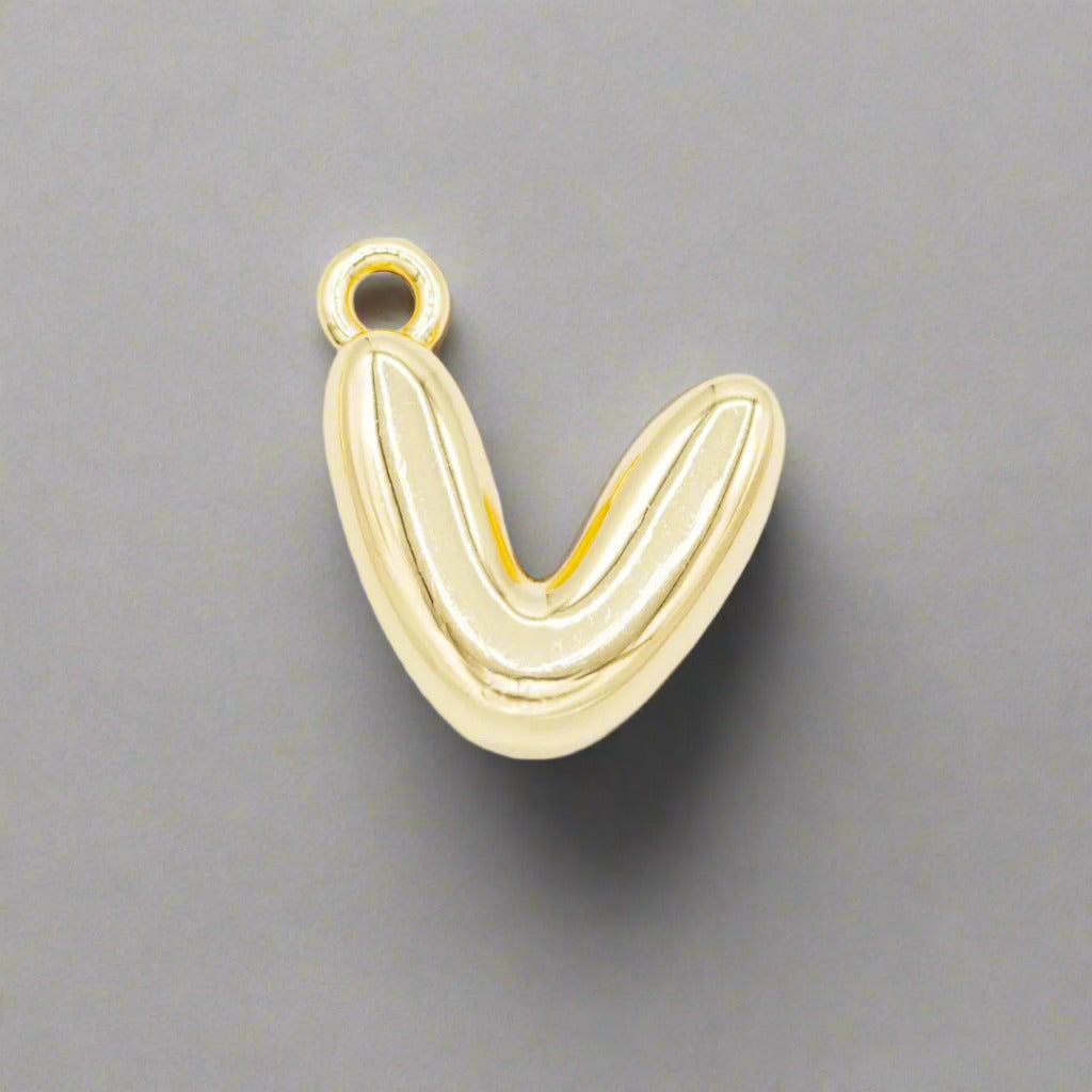 Small Gold Bubble Letter V Charm