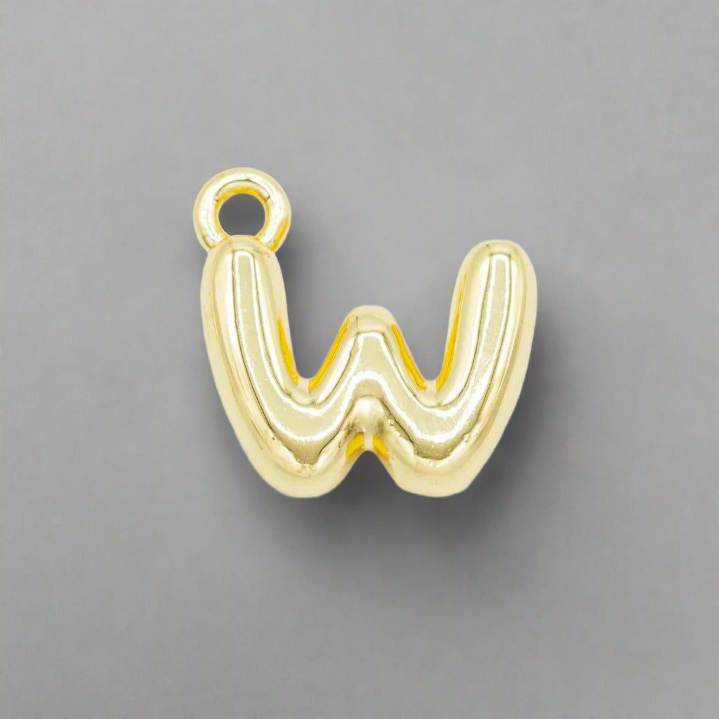 Small Gold Bubble Letter W Charm