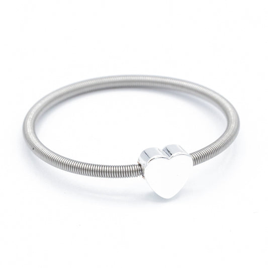 Stainless Dia Ring with Silver Heart