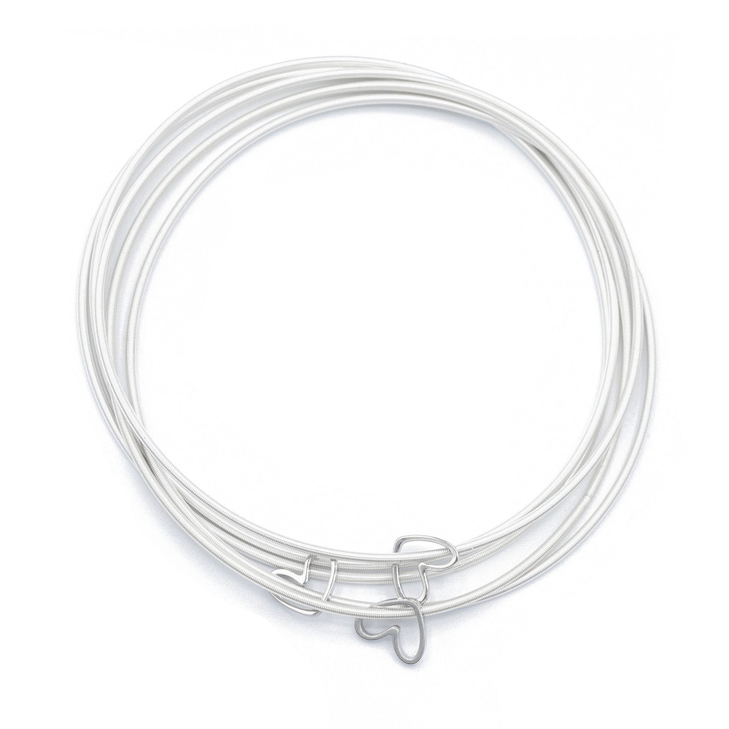 Three White Gold Cut out Heart Charms on Five Sterling DIA