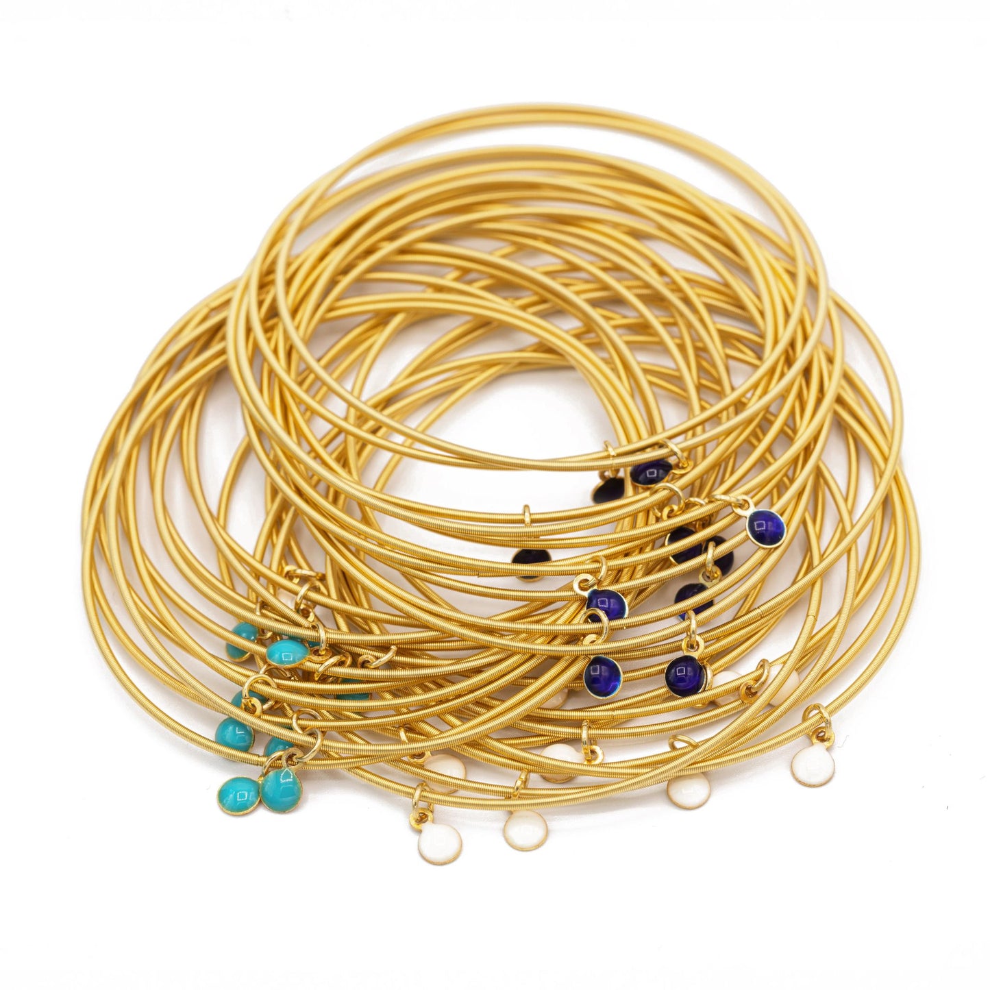 Turquoise Navy Black and White Discs with Gold Dia