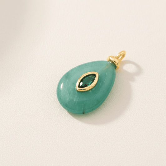 Emerald Teardrop Charm Pendant - Gold - Emerson & Oliver - Charm Pendant