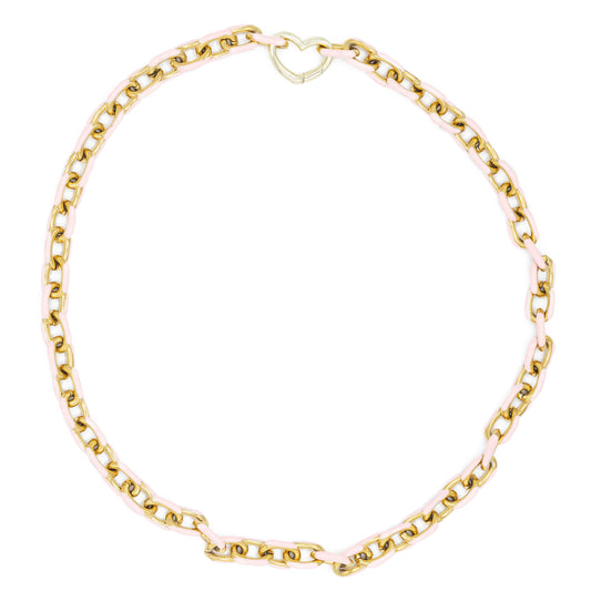 large enamel chain necklace heart spring clasp pink