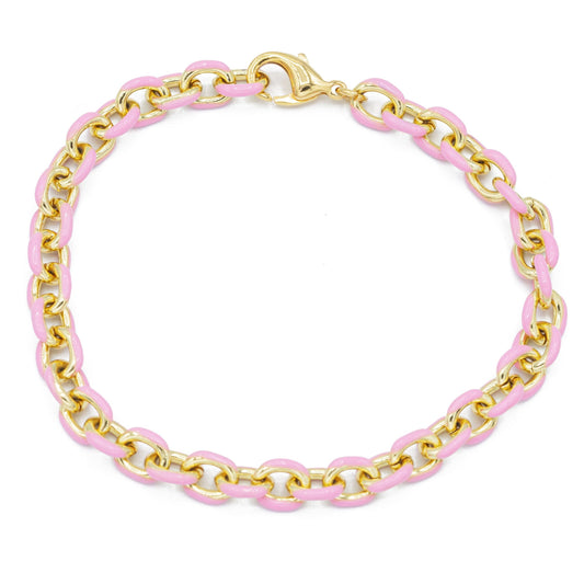 mini enamel chain bracelet light pink