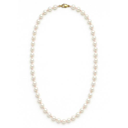 Pearl necklace with a gold clasp on a white background
