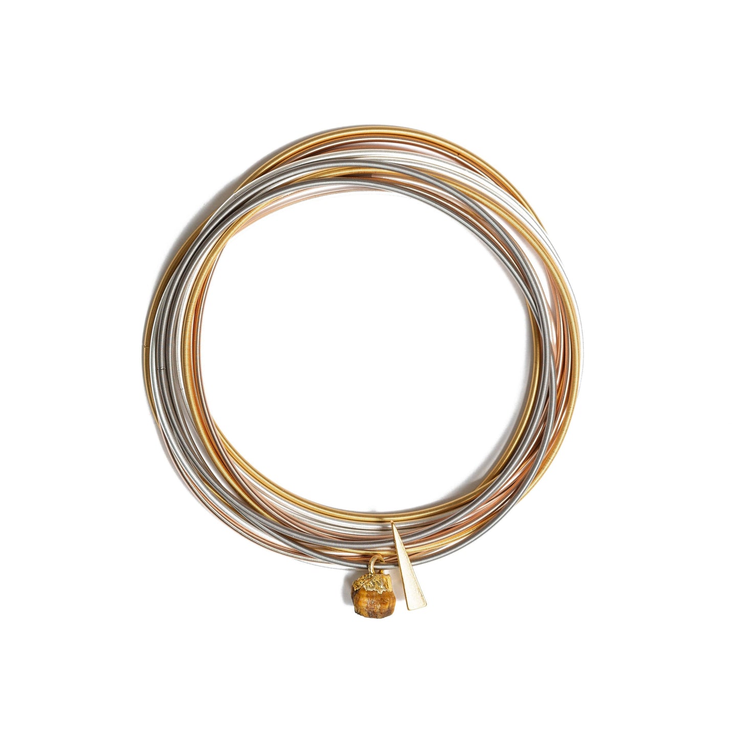Balance bundle with 10 warm mixed metal DIA and one Tiger Eye Cyrstal Charm and One Gold Triangle Charm