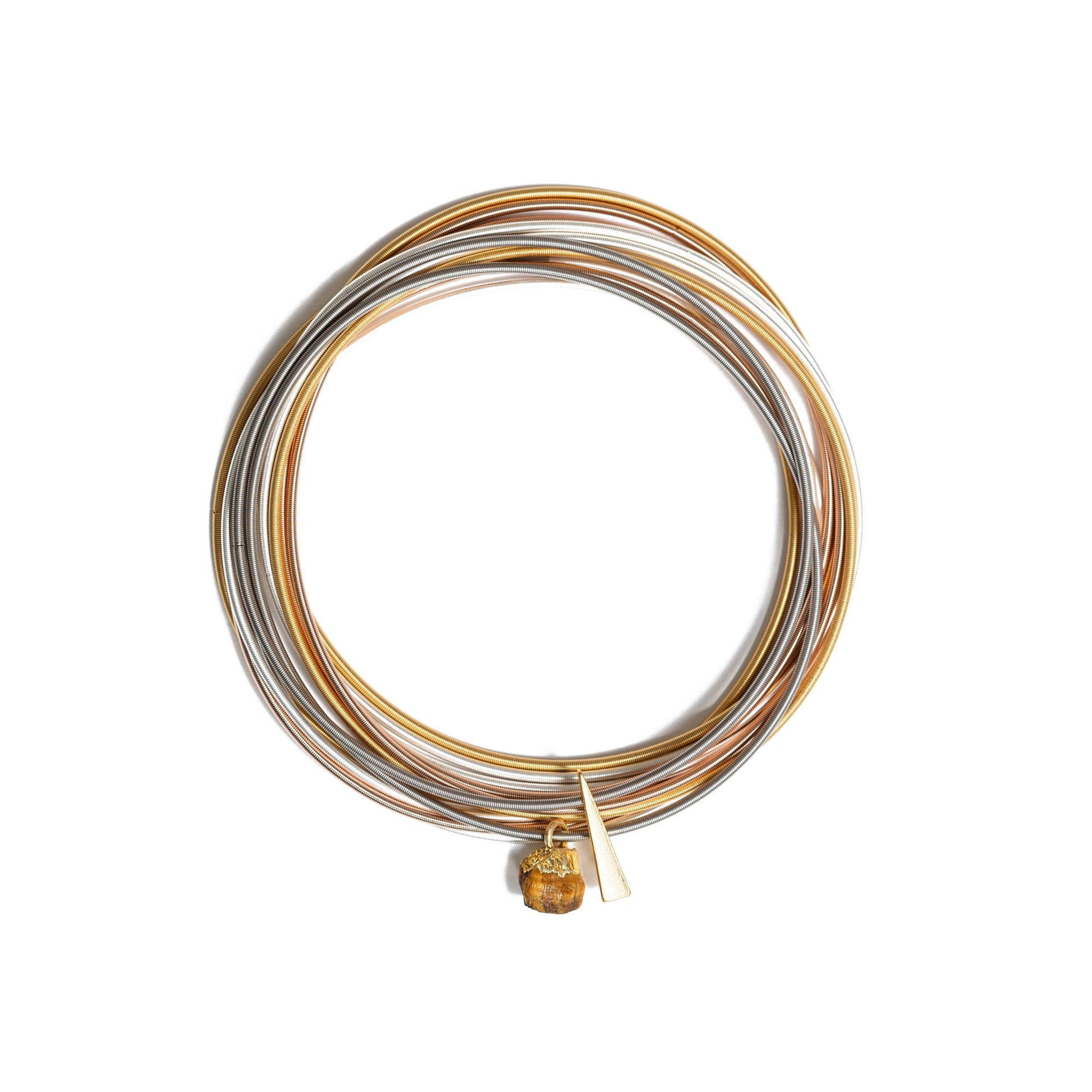 Balance bundle with 10 warm mixed metal DIA and one Tiger Eye Cyrstal Charm and One Gold Triangle Charm