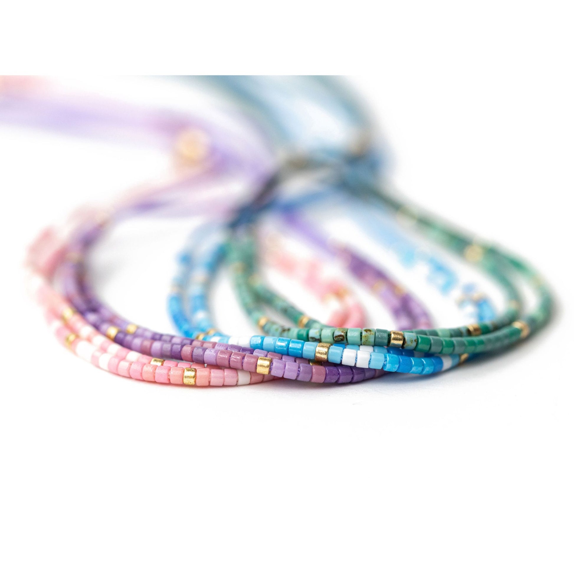 Beaded Friendship Bracelets Summer Bundle - pink, purple, blue, turquoise
