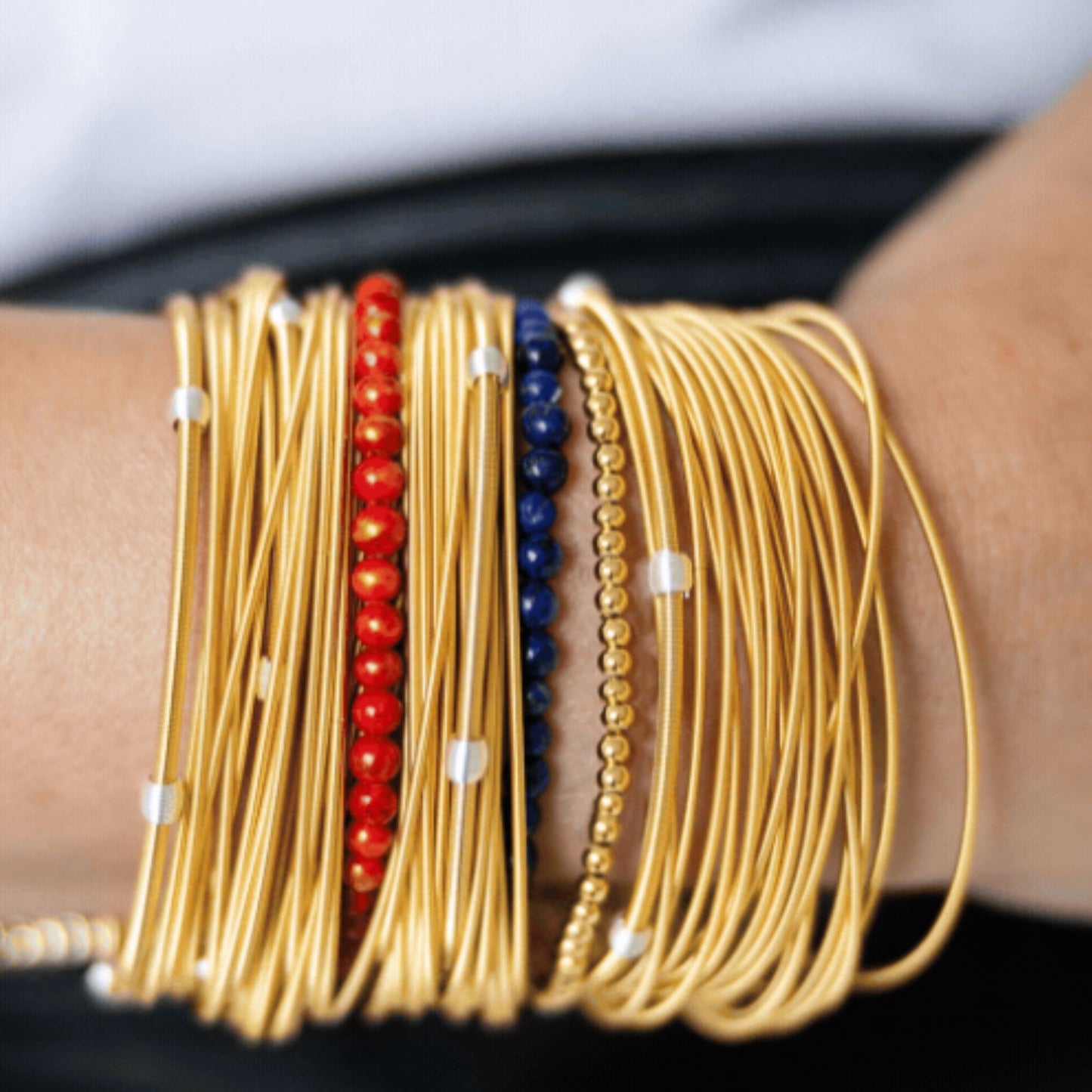 Buffalo Bills inspired bracelet set. semi-precious stones, gold filled beads.