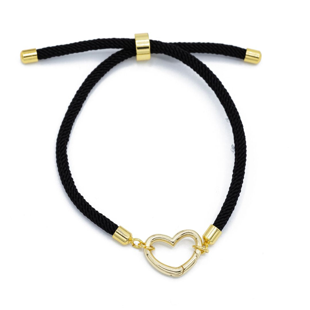 Black Paracord Bracelet with Gold acents and Gold Heart Carabiner