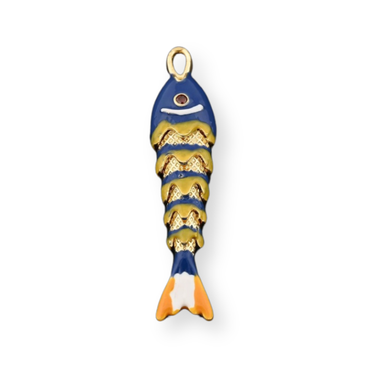 Ocean Blue Sardine Charm with gold scales and orange tail