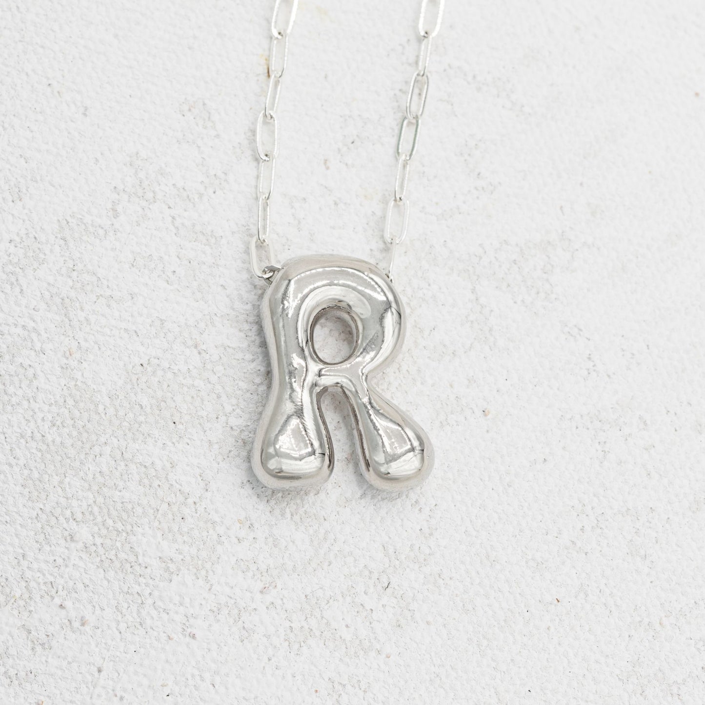 Silver Bubble Letter R Necklace