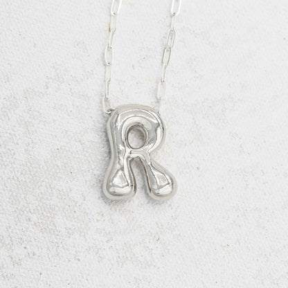 Silver Bubble Letter R Necklace