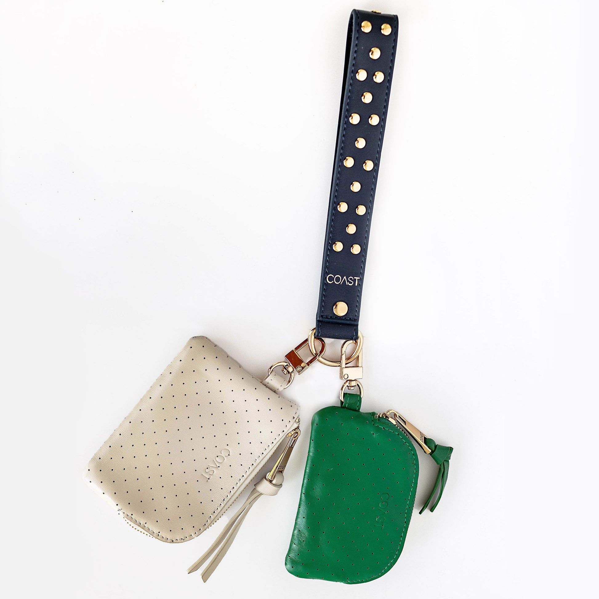 Green and Cream Coin purse on wristlet