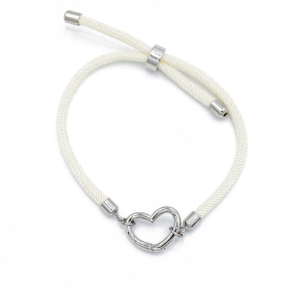 Cream Paracord Bracelet with Silver accents and Silver Heart Carabiner