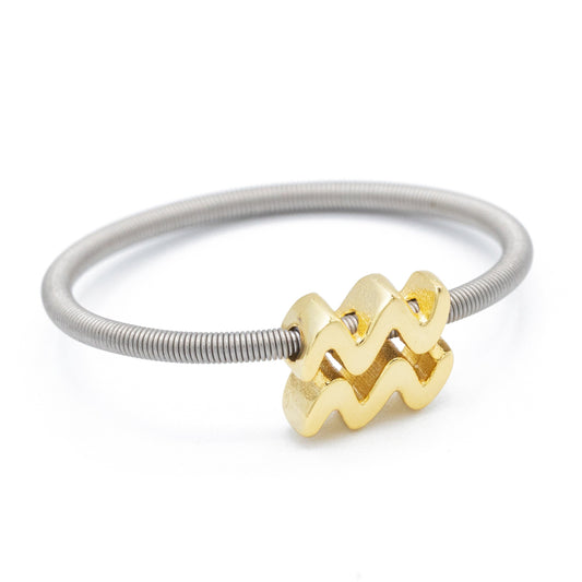 DIA Zodiac Charm Ring Aquarius Gold