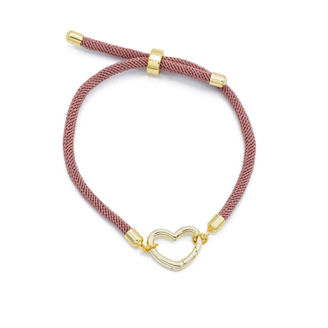 Dusty Rose Paracord Bracelet with Gold accents and Gold Heart Carabiner