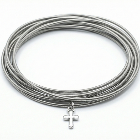 Stainless DIA with a cross pendant on a white background