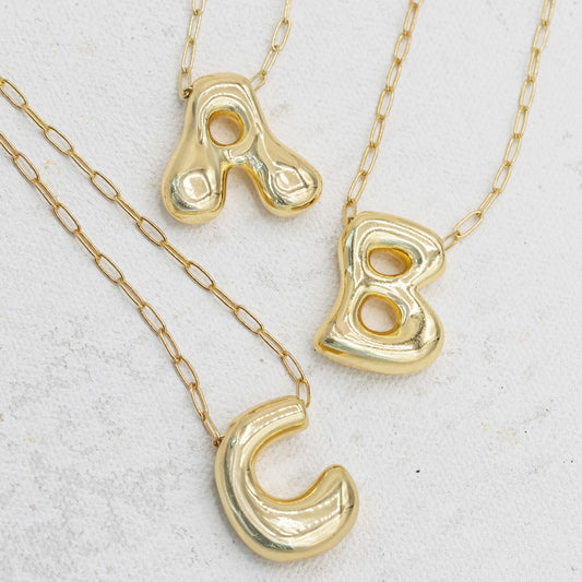 Gold Bubble Letter Necklace