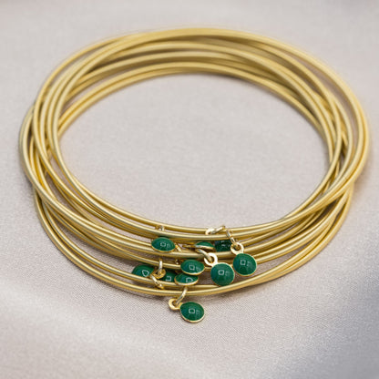Gold DIA with green enamel disc charms
