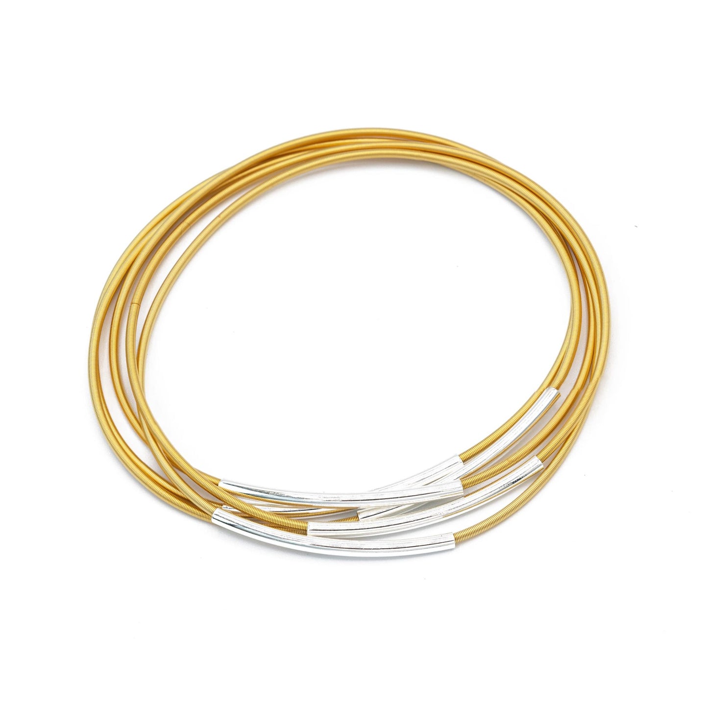 Gold Dia Charm Bracelet with Silver Tubes