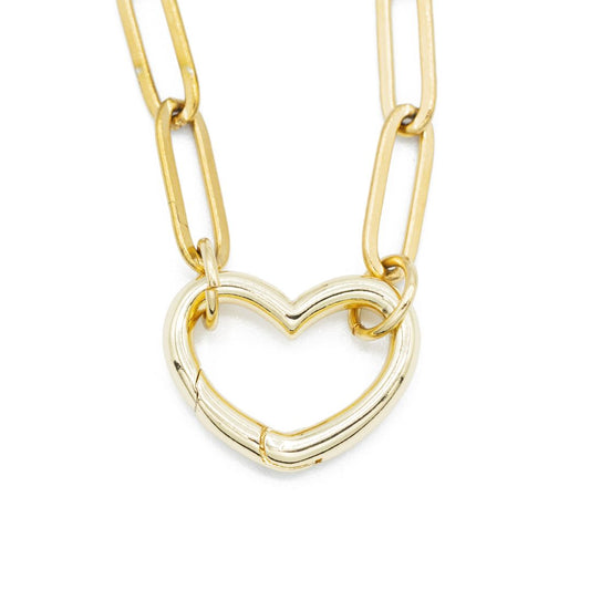 Gold Heart Charm Carabiner on Gold Chain Necklace