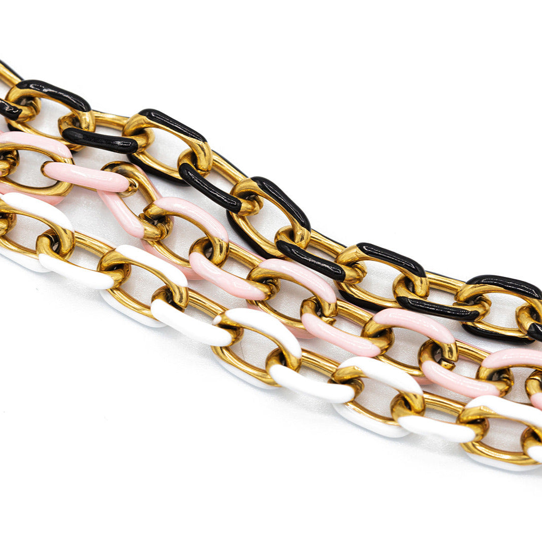 Large Enamel Chain pink,black,white