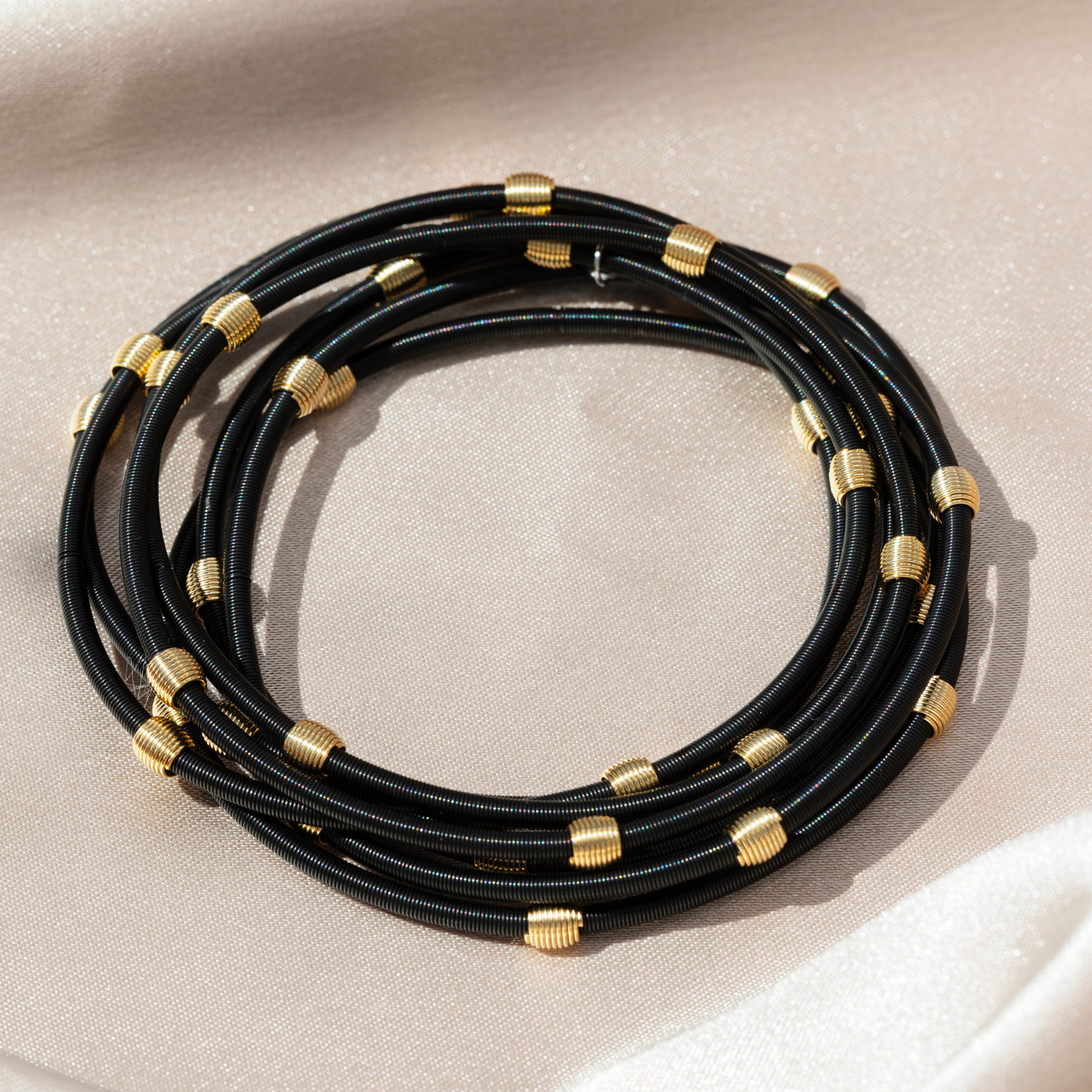 Matte Black Beaded Dia Gold Beads