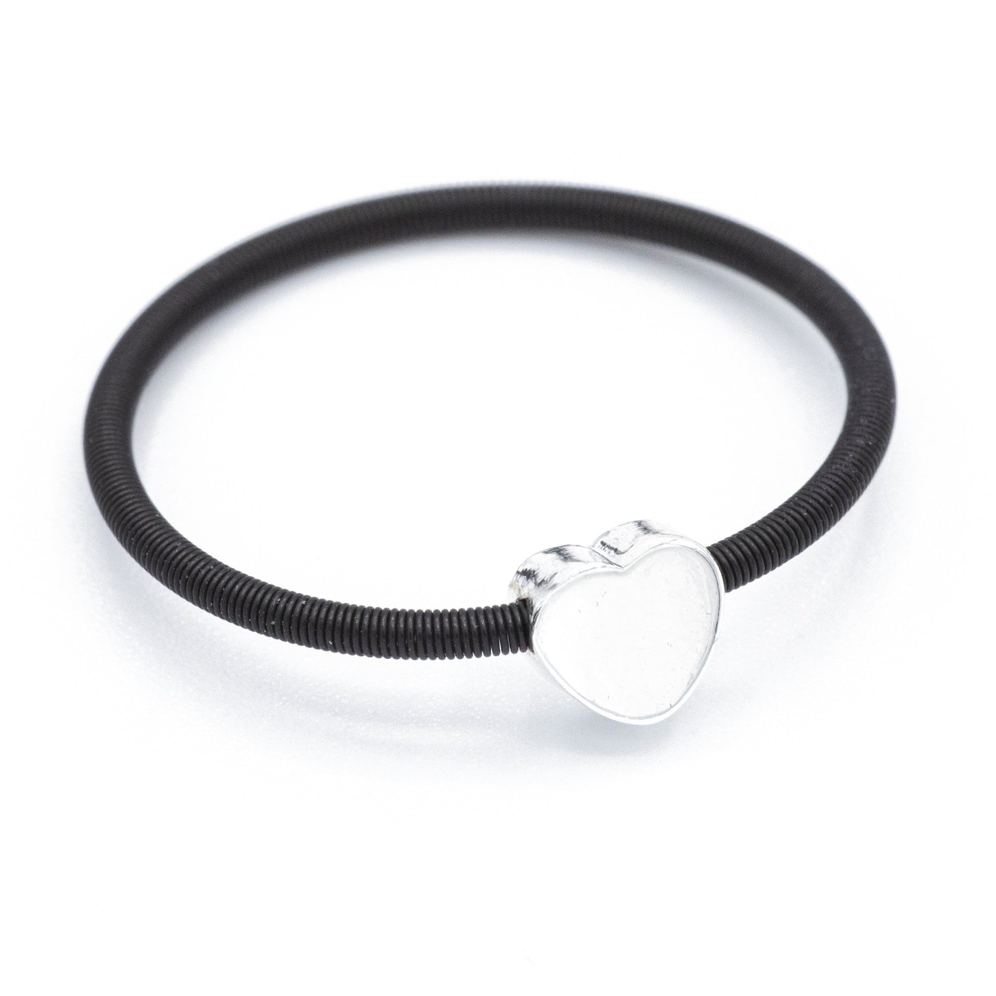 Matte Black Dia Ring with silver heart