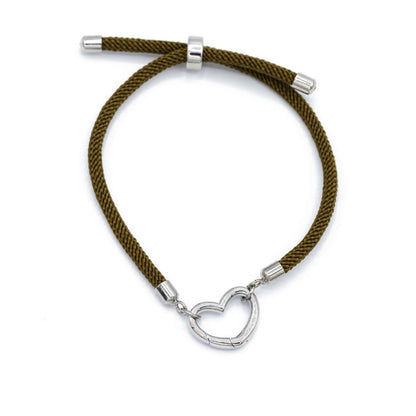 Olive Paracord Bracelet with silver accents and Silver Heart Carabiner