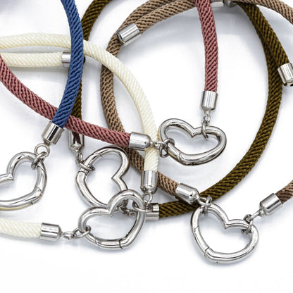 Paracord Bracelets with Silver Accent and Silver Heart Carabiner in Cream, Lapis, Dusty Rose, Olive and Smoky Taupe