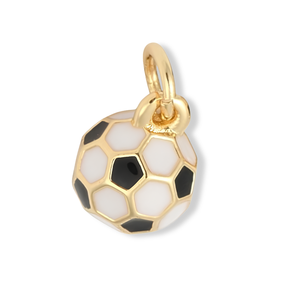 Soccer Ball Charm in gold-tone metal with black and white enamel