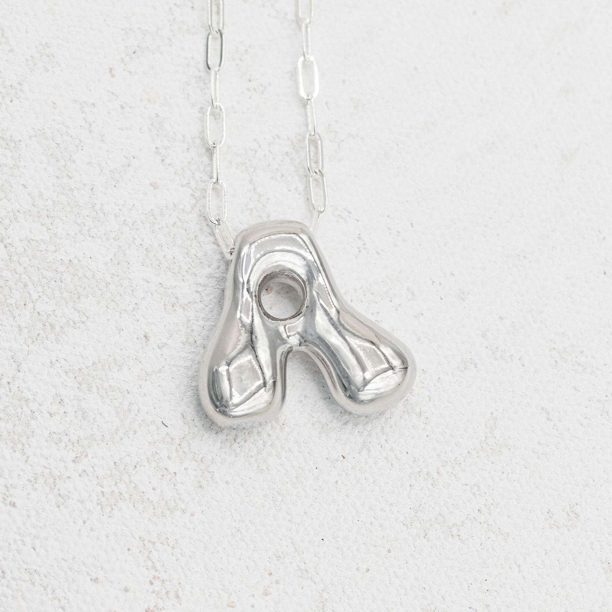 Silver Bubble Letter A Necklace