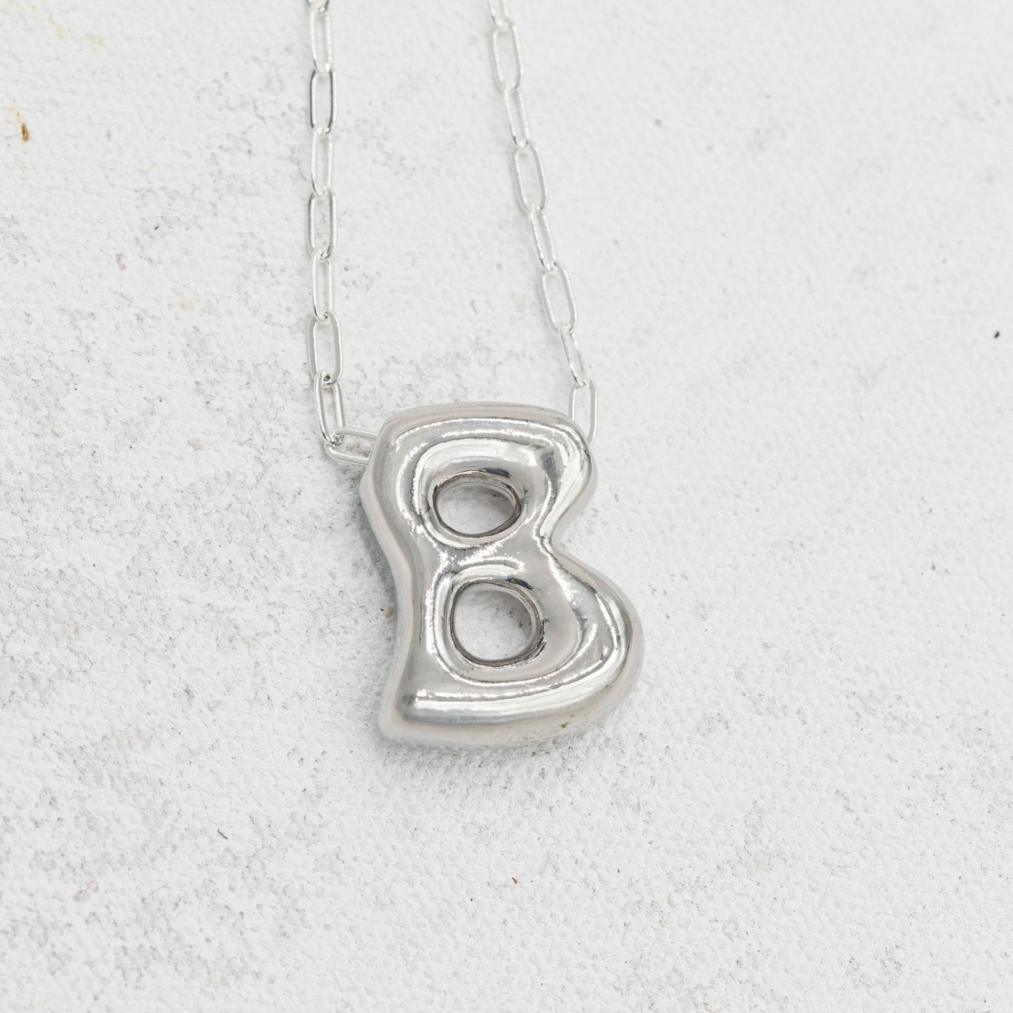 Silver Bubble Letter B Necklace