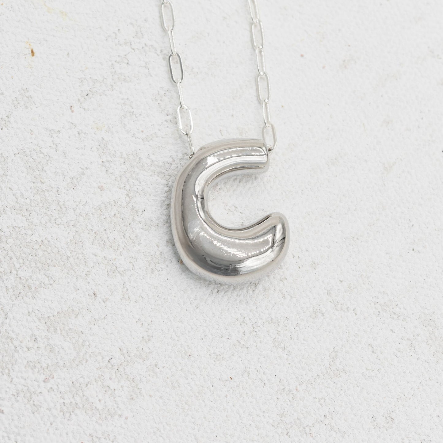 Silver Bubble Letter C Necklace